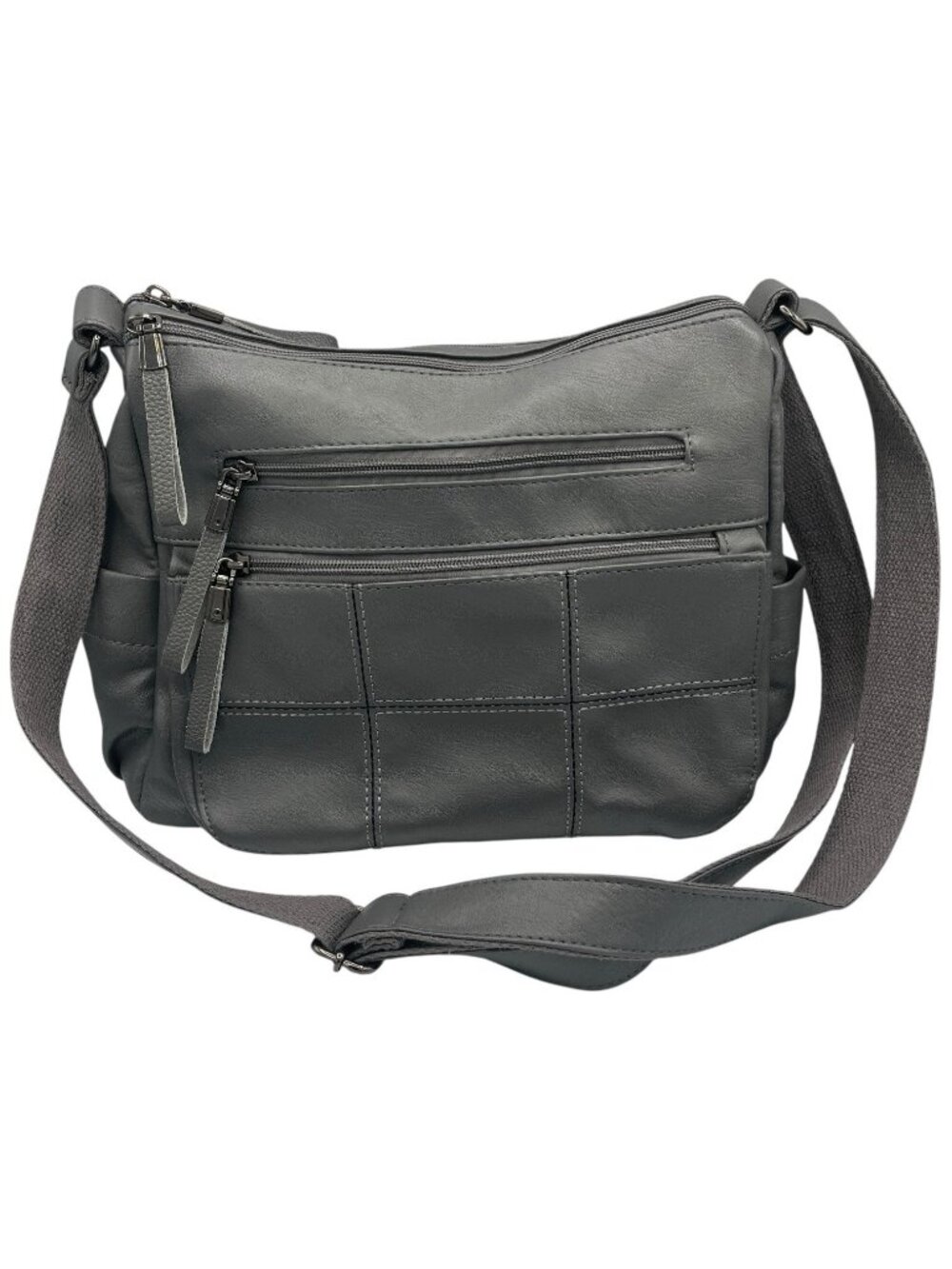 Mei Ya Shi Dun Gray Shoulder Crossover Purse 4 Zippered & 2 Snap Magnet Pockets